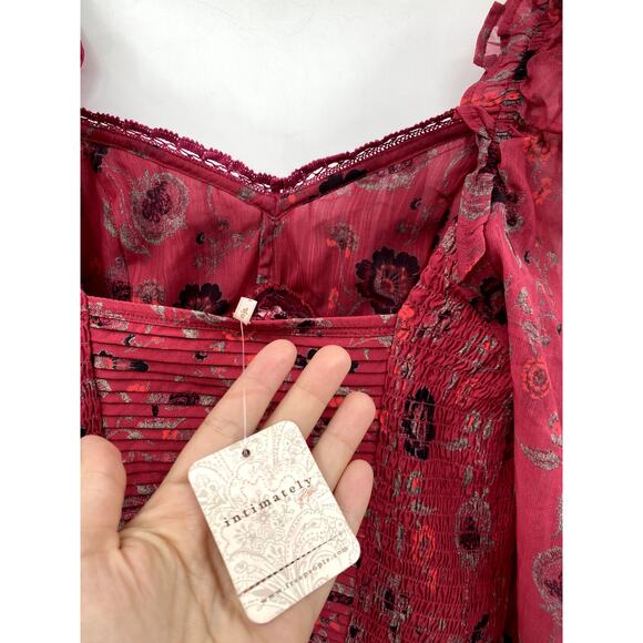 Free People S red floral smocked balloon sleeve Bodysuit - Picture 6 of 7